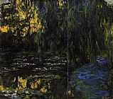 Calla Lily Duo Paintings - Weeping Willow and Water-Lily Pond 3 by Claude Monet